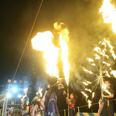 西武園遊園地のビアガーデンで花火大会後にファイアーショー