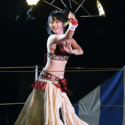 西武園遊園地のビアガーデンで花火大会後にファイアーショー