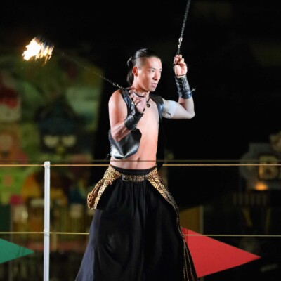 西武園遊園地のビアガーデンで花火大会後にファイアーショー