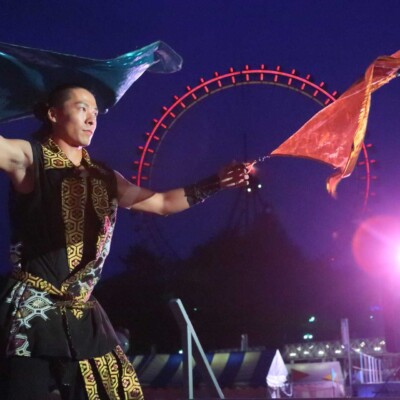 西武園遊園地のビアガーデンで花火大会後にファイアーショー