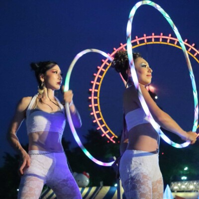 西武園遊園地のビアガーデンで花火大会後にファイアーショー