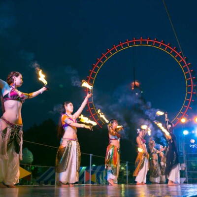 西武園遊園地のビアガーデンで花火大会後にファイアーアラビアンナイト
