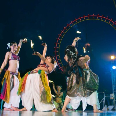 西武園遊園地のビアガーデンで花火大会後にファイアーアラビアンナイト