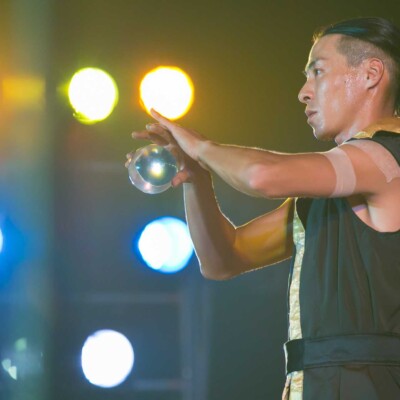 コンタクトジャグリング 西武園遊園地のビアガーデンで花火大会後にファイアーショー