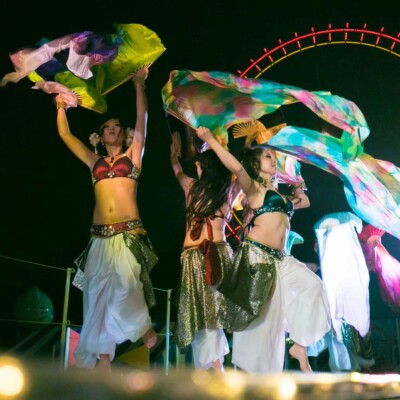 西武園遊園地のビアガーデンで花火大会後にファイアーショー