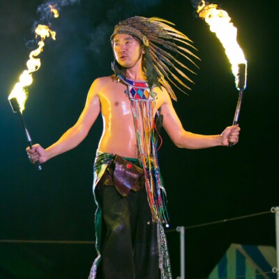 西武園遊園地のビアガーデンで花火大会後にファイアーショー