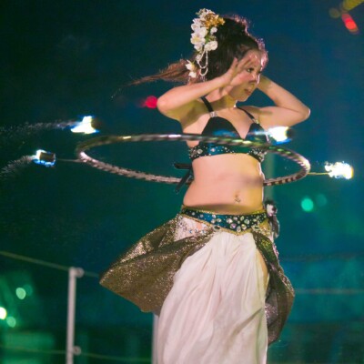西武園遊園地のビアガーデンで花火大会後にファイアーショー