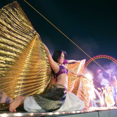 西武園遊園地のビアガーデンで花火大会後にファイアーベリーダンスショー