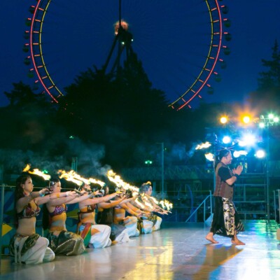 西武園遊園地のビアガーデンで花火大会後にファイアーアラビアンナイト