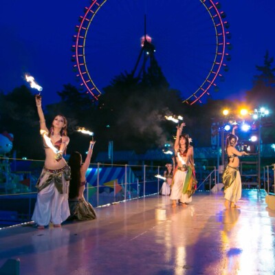 西武園遊園地のビアガーデンで花火大会後にファイアーアラビアンナイト