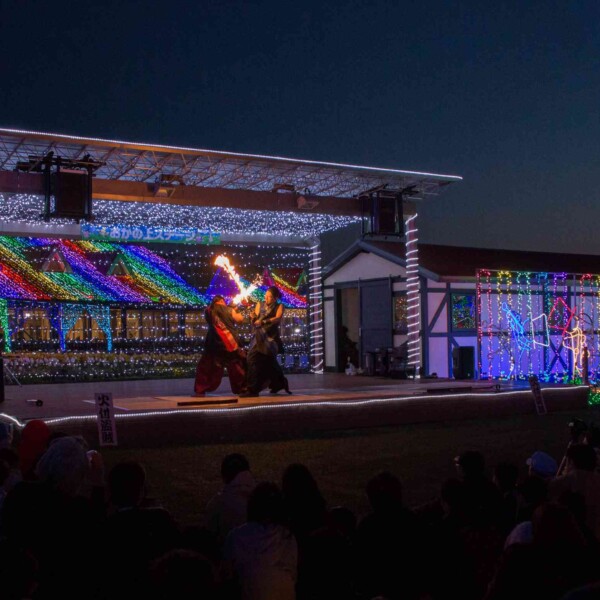 イルミネーションとファイアーパフォーマンス