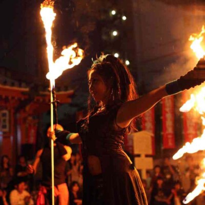 大須大道町人祭で火付盗賊ファイアーパフォーマンス
