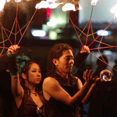 おこたんぺコンタクトジャグリング 大須大道町人祭で火付盗賊ファイアーパフォーマンス