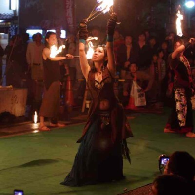 大須大道町人祭で火付盗賊ファイアーパフォーマンス