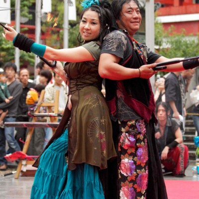 大須大道町人祭で火付盗賊ファイアーパフォーマンス