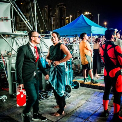 韓国のファイアーフェスティバルのバックステージ