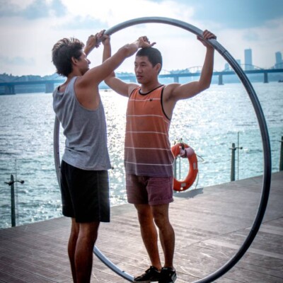 韓国のファイアーフェスティバルのバックステージ