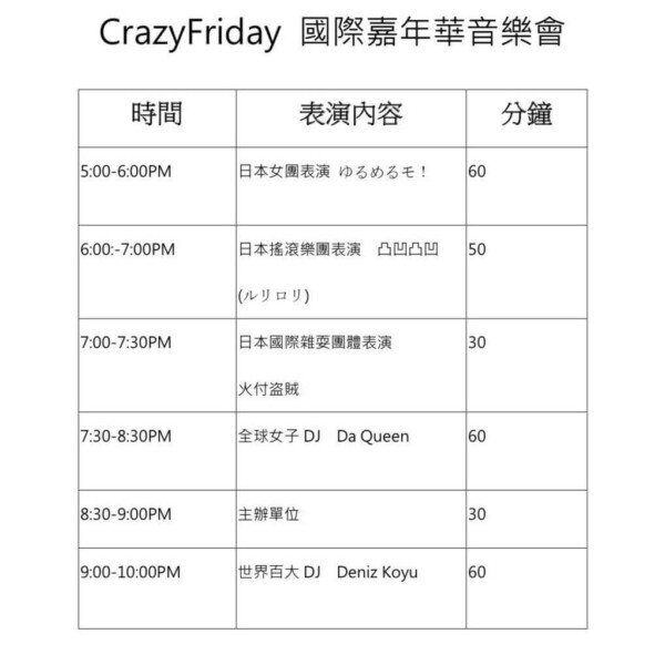 クレイジーフライデーミュージックフェスティバル 2020年