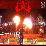 東京ドイツ村のウィンターイルミネーション2023で、歌(新時代)イルミネーションとファイアーショーのコラボ